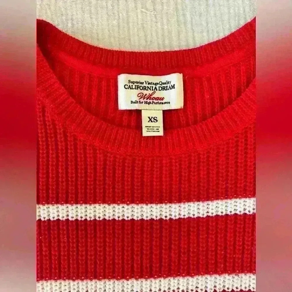 Who.A.U California Dream Vintage Red & White Striped Knit Sweater Pullover | XS - Picture 4 of 6